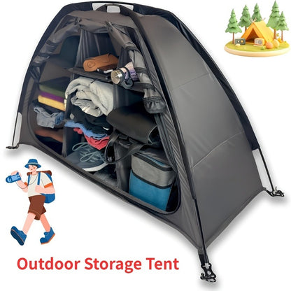 Camping Tent Organizer 9-Shelf with Zippered Flap — Hanging Storage Rack for Shoes, Gear & Dining, Fits Most Tents, Brown & Gray