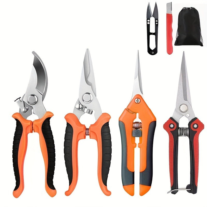Pruning Shears 6-Piece Set | Heavy Duty Stainless Steel Garden Scissors Ergonomic Anti-Slip Handle | Fruit Picking Lawn Bonsai Branch Cutting Tool Gift