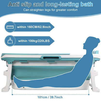 Collapsible Hot Tub for Adults 58 Inch Portable Soaking Bathtub with Thermal Cover Drain Pipe Cushion Non-Slip Mat Large Capacity Easy Storage