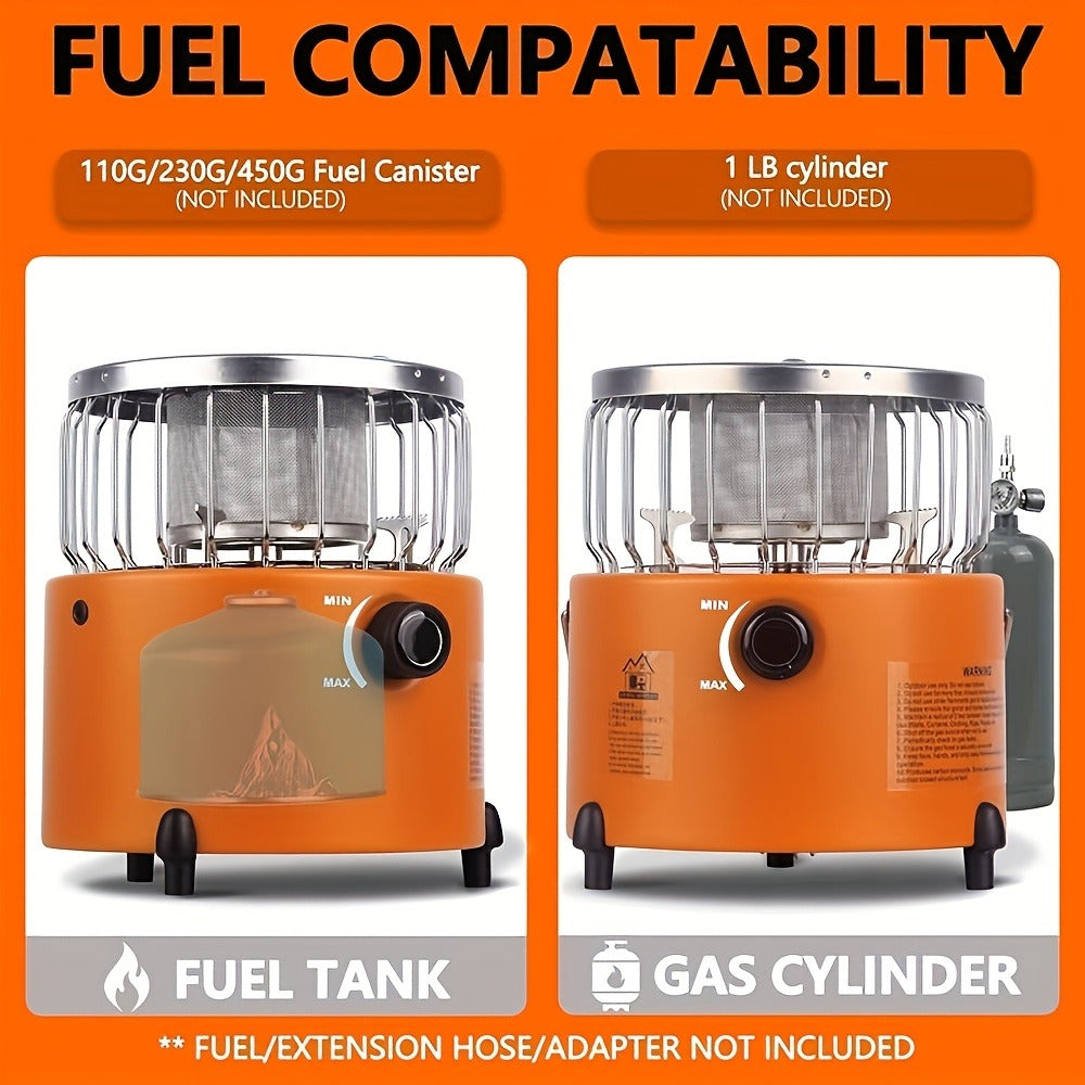 Camping Gas Stove Heater 9000 BTU 2-in-1 Portable Propane Indoor Outdoor Stove with Adjustable Flame, Stainless Steel 10.7x7 Inch, for Cooking, Heating & Emergency Preparedness — VAETTLO