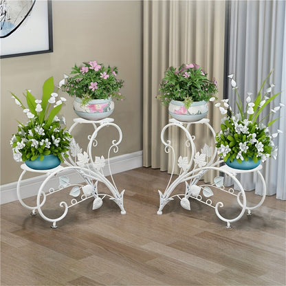 Metal Plant Stand Set of 2 Half Heart Flower Rack 4-Tier Indoor Outdoor Garden Patio Planter Display Shelf Black White