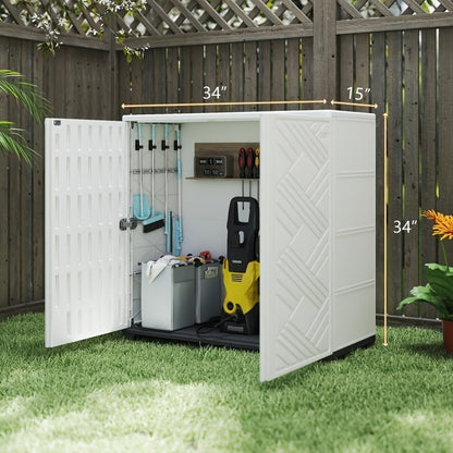 Outdoor Storage Cabinet with Doors & Metal Shelves | Resin