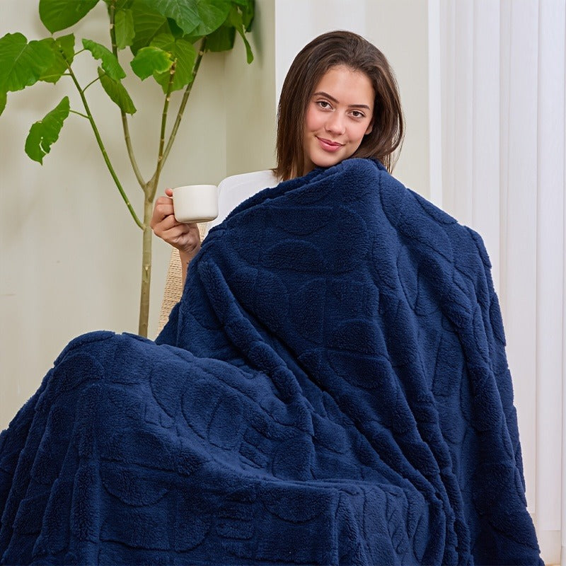 Throw Blanket 3D Geometric Pattern Fluffy Soft Warm Handmade Knit Blanket for Couch Sofa Bed Camping Picnic Travel – Lightweight Cozy Blanket