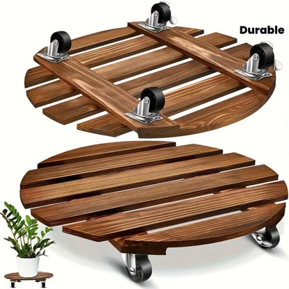 Rolling Plant Stand with Locking Wheels 2-Pack - Heavy Duty Wooden Planter Caddy for Indoor Outdoor Large Potted Plants, 12x12x3 Inch