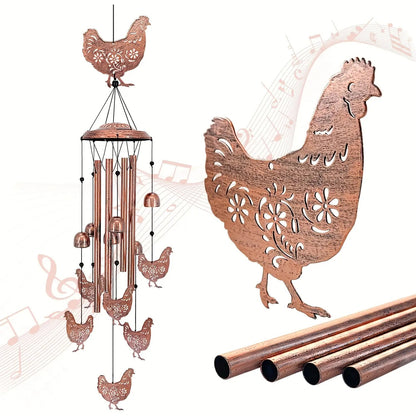 Wind Chime Outdoor Chicken Farmhouse Decor - Aluminum Tube Soothing Sound Garden Porch Patio Hanging Ornament