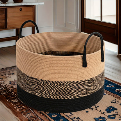 Rope Basket with Handles | Large Capacity Storage Organizer for Blankets, Clothes & Plants – Soft Polyester, Multiple Colors