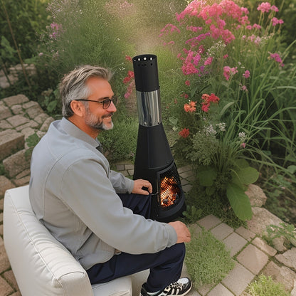 Outdoor Fire Pit Heater with Chimney Design 45-Inch Sitting Height Wood Burning Patio Stove with Mat, Poker & User Manual, Freestanding Backyard Heater for Garden, Patio, Camping & Outdoor Gatherings