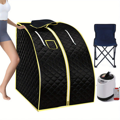 Portable Steam Sauna Tent with Remote Control & Foldable Chair, Personal Home Sauna Room for Detox Weight Loss Relaxation, Stainless Steel Stand, 87oz Steam Generator Included