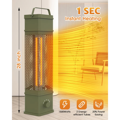 Electric Patio Heater 1400W 28", All-Around Radiant Heating with Tip-Over & Overheat Protection, Modern Indoor Outdoor Space Heater for Bedroom, Living Room, Garage, Backyard, Office