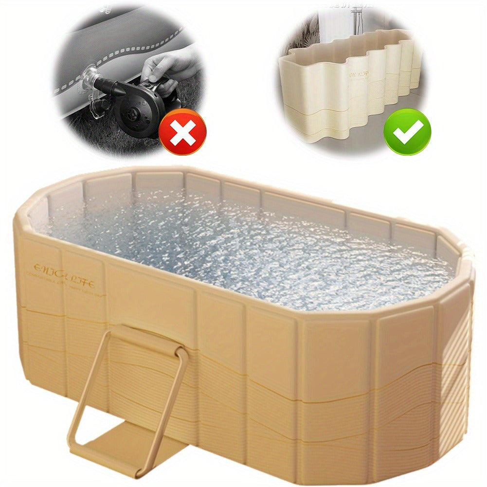 Foldable Portable Hot Tub & Ice Bath Soaking Tub | Large Freestanding Bathtub, Dual Drainage, Home & Outdoor Cold Plunge Tub