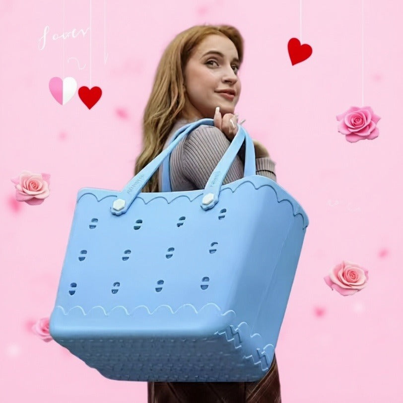 Waterproof Beach Tote Bag for Women – Large Shoulder Handbag for Travel Vacation Fruits Flowers Drinks – M & L