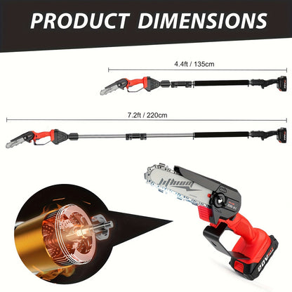 Telescopic Pole Saw Cordless Folding 6-Inch Electric with Ergonomic Compact Design, Battery-Powered Tree Pruner for Garden Pruning, Landscaping and Professional Cutting