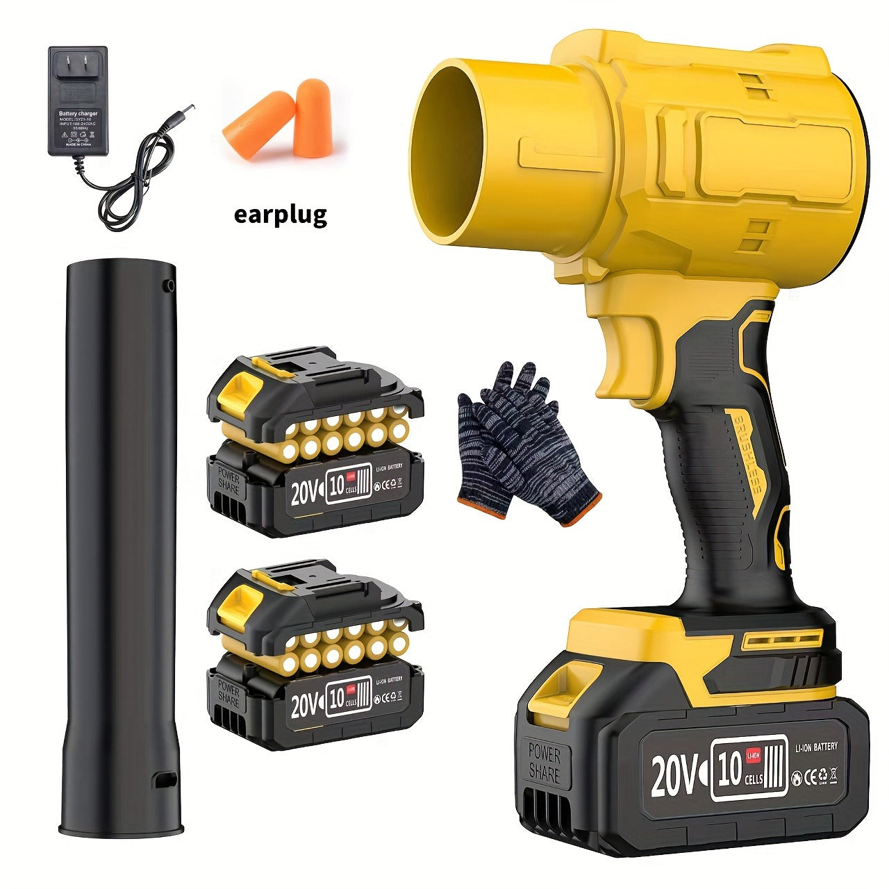 Battery Leaf Blower 20V 50000RPM Turbo Cordless, Dual Battery & 2 Nozzles Included, Handheld Blower for Car Drying, Leaves, Snow & Dust — Home & Outdoor