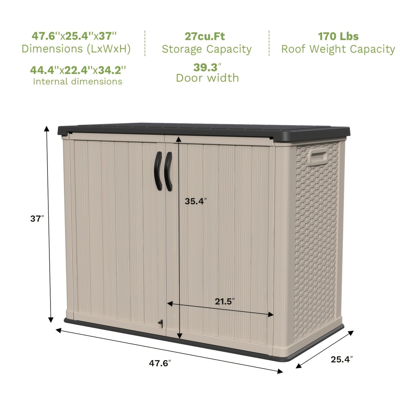 Outdoor Storage Shed 4x2 Resin Vertical Cabinet w/ Floor - White & Beige