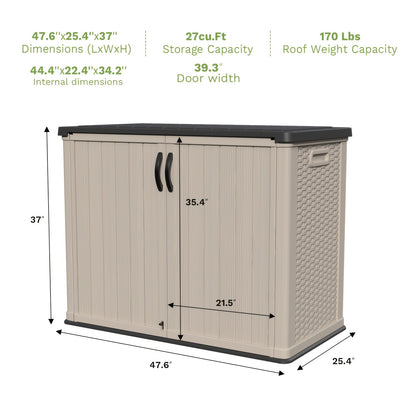 Outdoor Storage Shed 4x2 Resin Vertical Cabinet w/ Floor - White & Beige