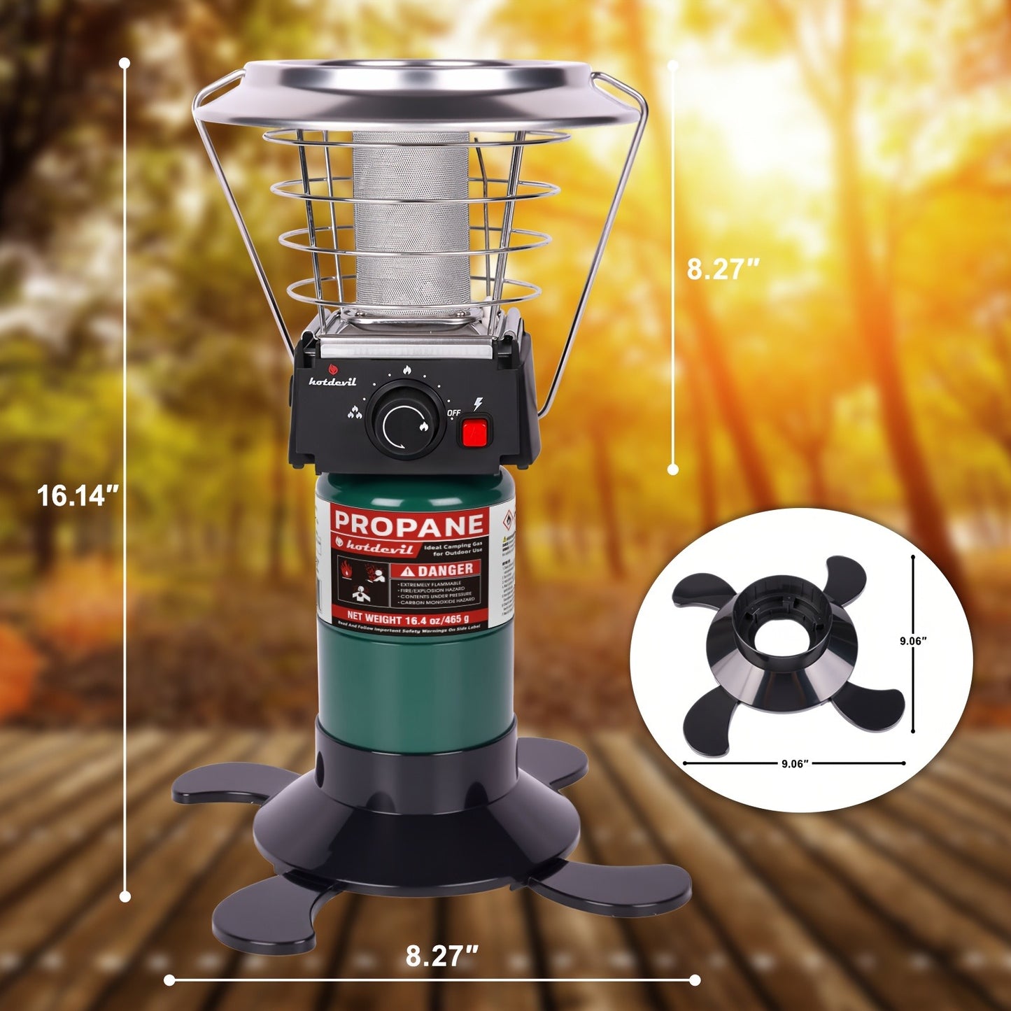 360° Propane Heater 8,183 BTU with Pulse Ignition & Water Boiling Top, Portable Radiant Outdoor Heater for Camping, Patio, Garden, Ice Fishing – Lightweight, Built-In Ignition (Cylinder Not Included)