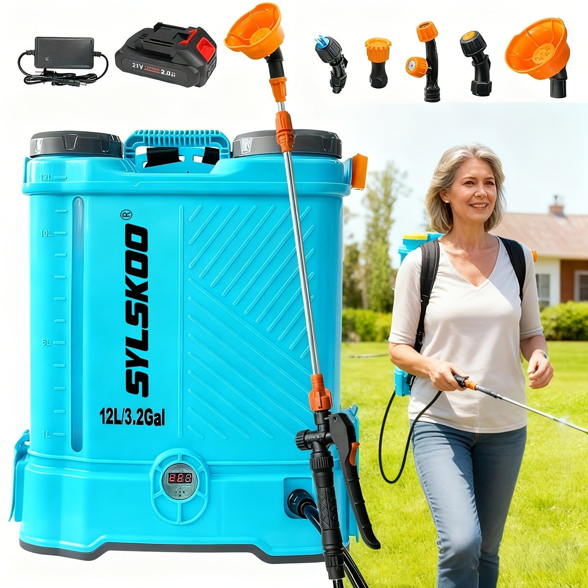 Battery Powered Backpack Sprayer 3.2 Gallon 0-80 PSI Adjustable Electric Garden Sprayer with Steel Telescopic Wand 5 Nozzles 2.0Ah 18V Battery & Charger