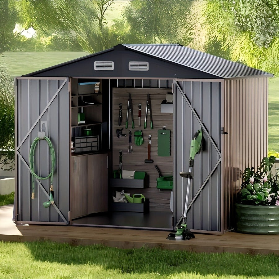 Outdoor Metal Storage Shed with Lockable Doors & Air Vent