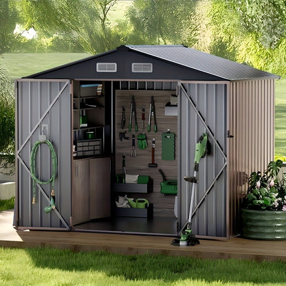 Outdoor Metal Storage Shed with Lockable Doors & Air Vent