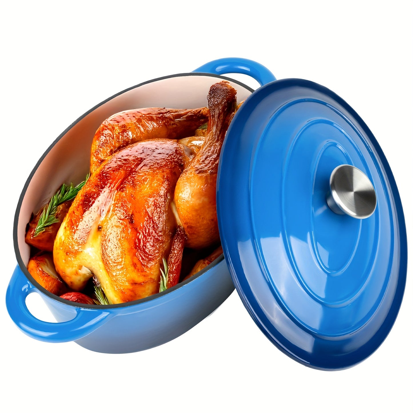 Dutch Oven Enameled Cast Iron 4.5QT with Lid & Dual Handles – Oval Non-Stick Enamel Coating for Bread Baking Soups Stews Braising | Stovetop to Oven Safe 500°F 5 Colors Available