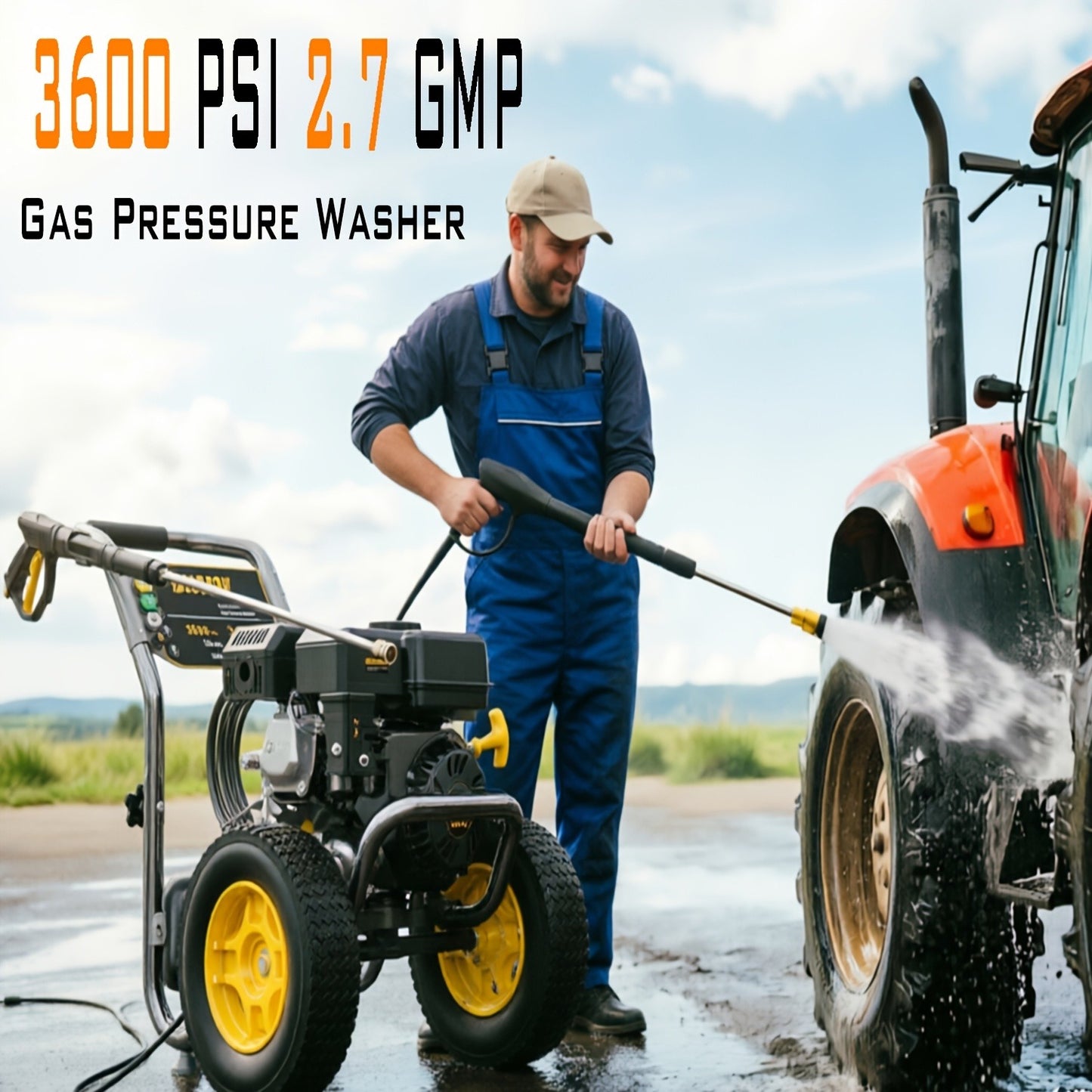 Gas Pressure Washer 3500PSI 2.6GPM 7.0HP 4-Stroke Engine 30-Foot Hose 5 Nozzles Off-Road Wheels Heavy Duty for Siding Driveway Car RV Paint Prep