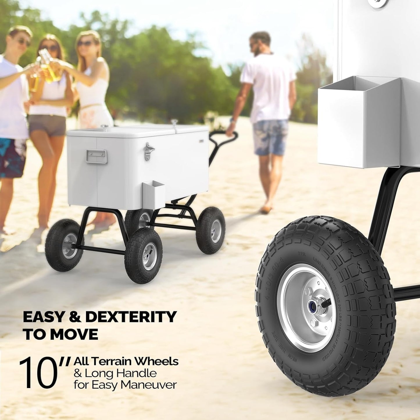 Rolling Cooler Cart 80QT Portable Wagon with 10" Wheels – Patio Beach Outdoor Drink Cooler