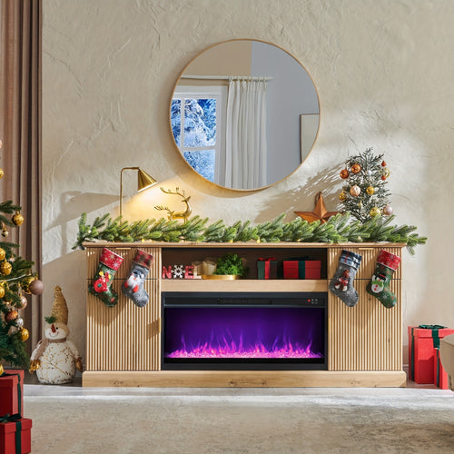Electric Fireplace TV Stand for TVs Up to 80 Inch – 36" LED Flame Fluted Entertainment Center for Living Room with Built-In Heater