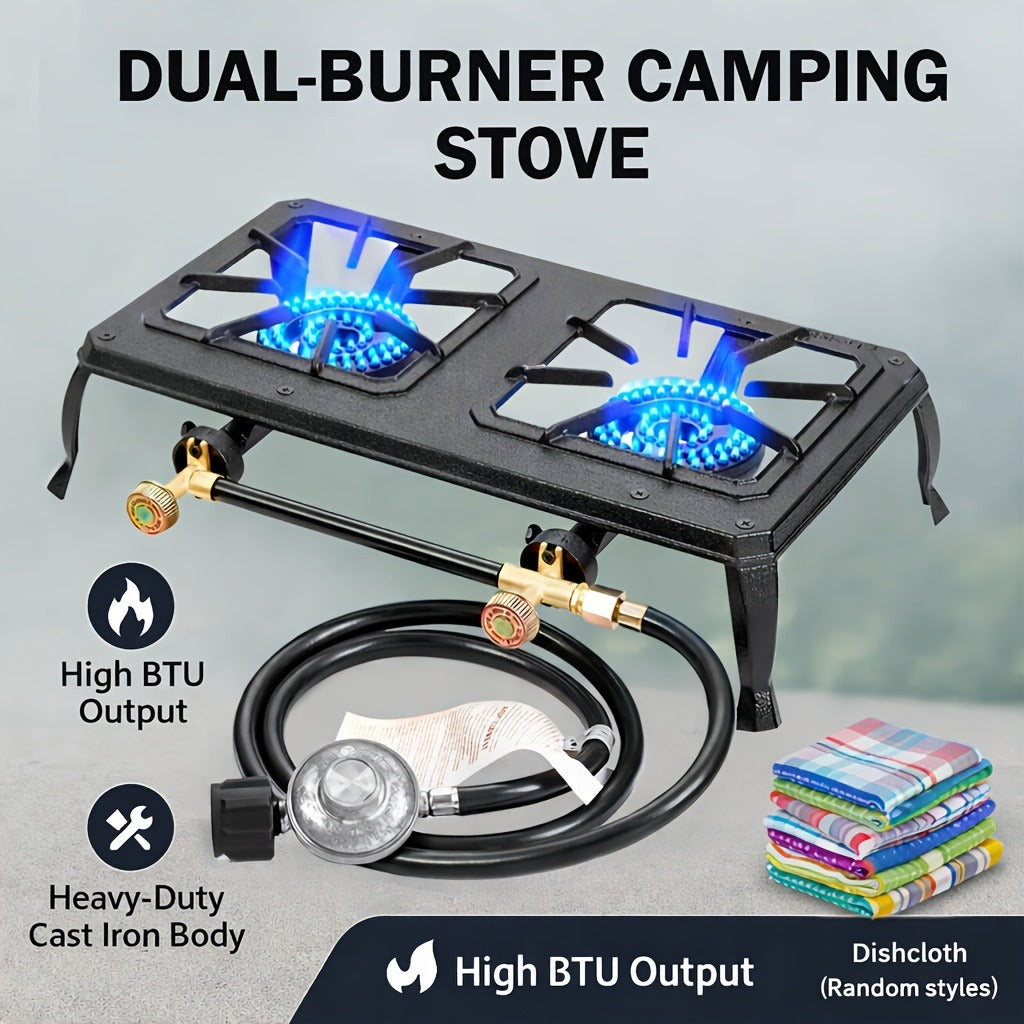 Propane Camping Stove High BTU Outdoor Gas Cooker Single or Double Burner CSA Listed Regulator Hose Included for Garden Backyard Gatherings Tailgate Party Camping