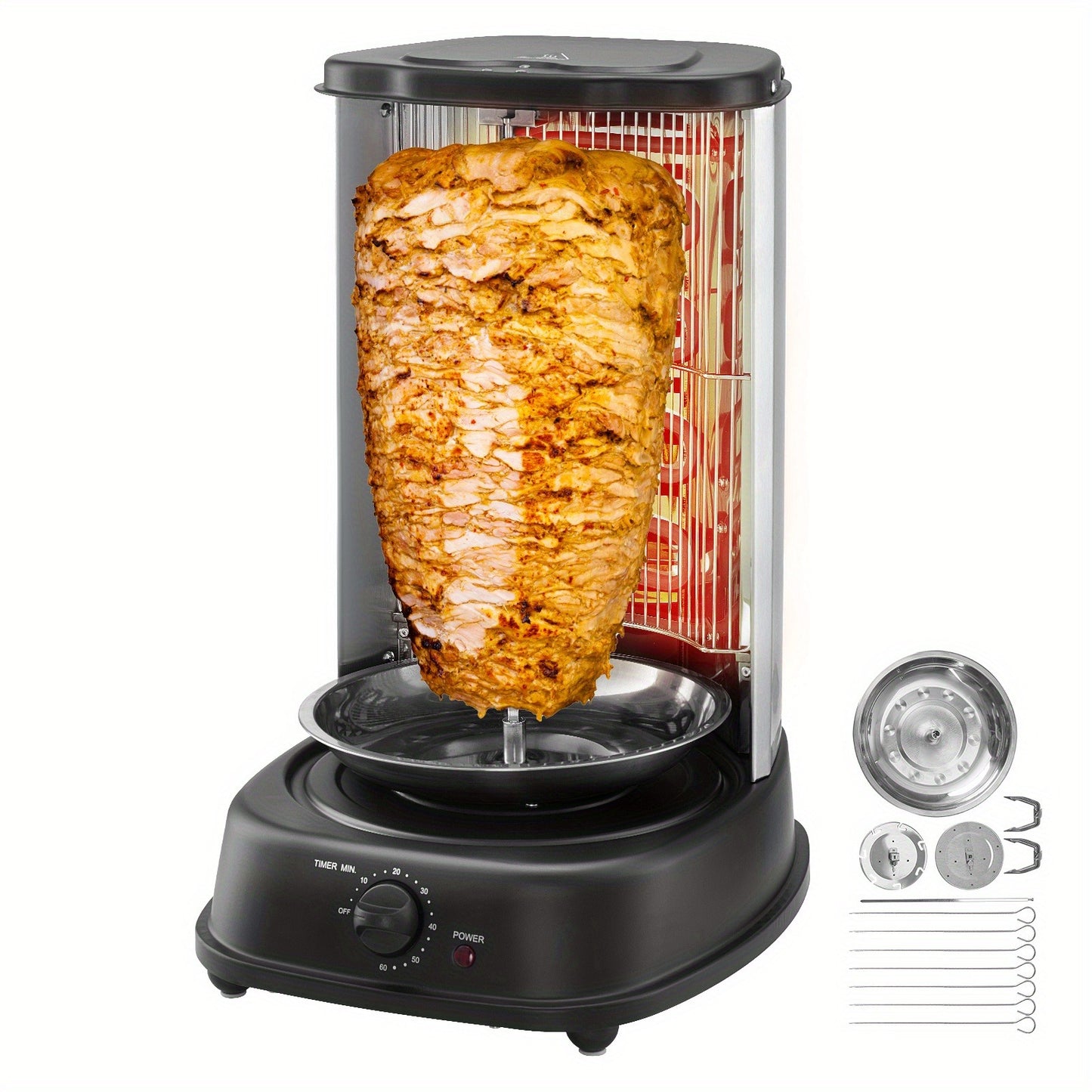 Vertical Shawarma Grill Machine, Electric Gyro Rotisserie Oven with Countertop Broiler, Doner Kebab & Chicken Shawarma Cooker for Home Kitchen, Restaurant & Parties