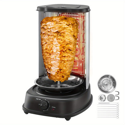 Vertical Shawarma Grill Machine, Electric Gyro Rotisserie Oven with Countertop Broiler, Doner Kebab & Chicken Shawarma Cooker for Home Kitchen, Restaurant & Parties