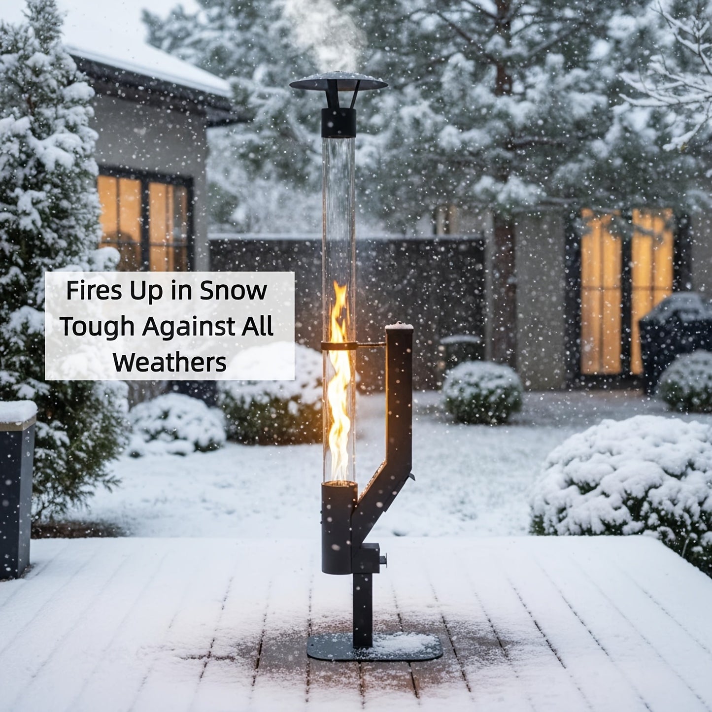 Wood Pellet Patio Heater Portable Gravity Feed Rocket Stove with Glass Tube Flame, Smokeless Non-Electric Outdoor Fire Pit for Backyard, Deck, Camping & RV, Available in 61" & 70" Models