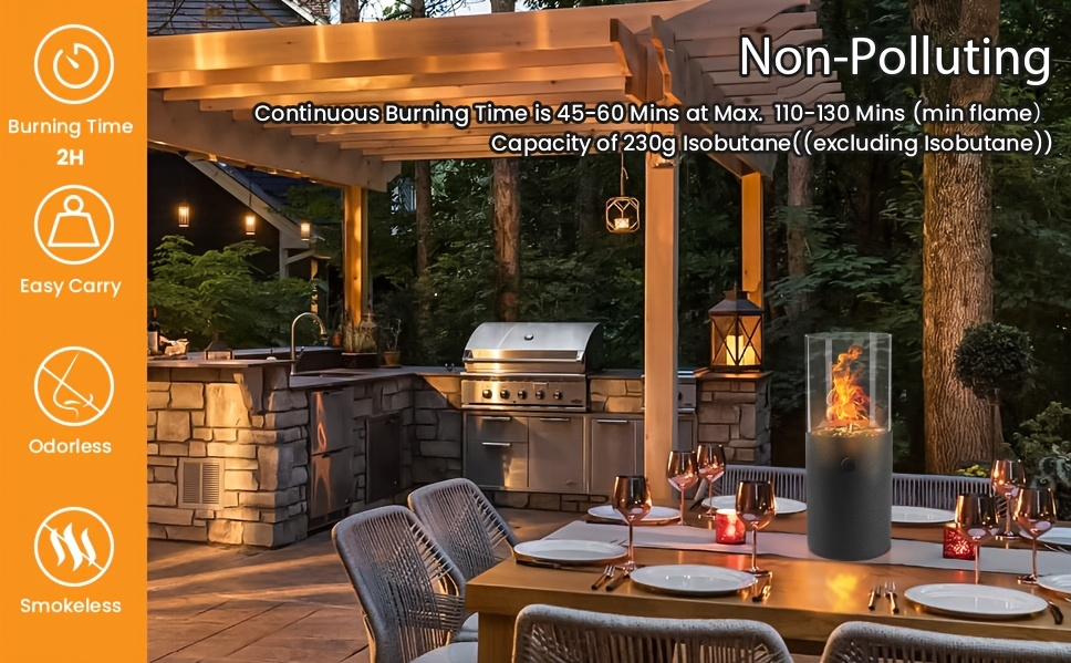 Fire Bowl Tabletop Fire Pit Indoor Outdoor Butane Fuel Mini Portable Fireplace with Glass Wind Guard for Coffee Table Patio Balcony Camping
