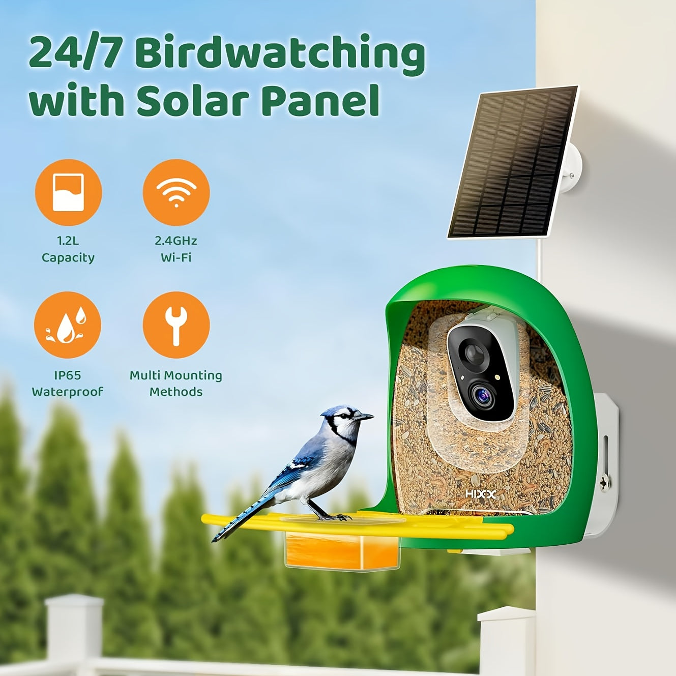 Smart Bird Feeder with Camera AI Bird Identification, 2K HD Live View, Auto Capture & Color Night Vision, Outdoor Wireless Bird Watching Gift for Bird Lovers, Green
