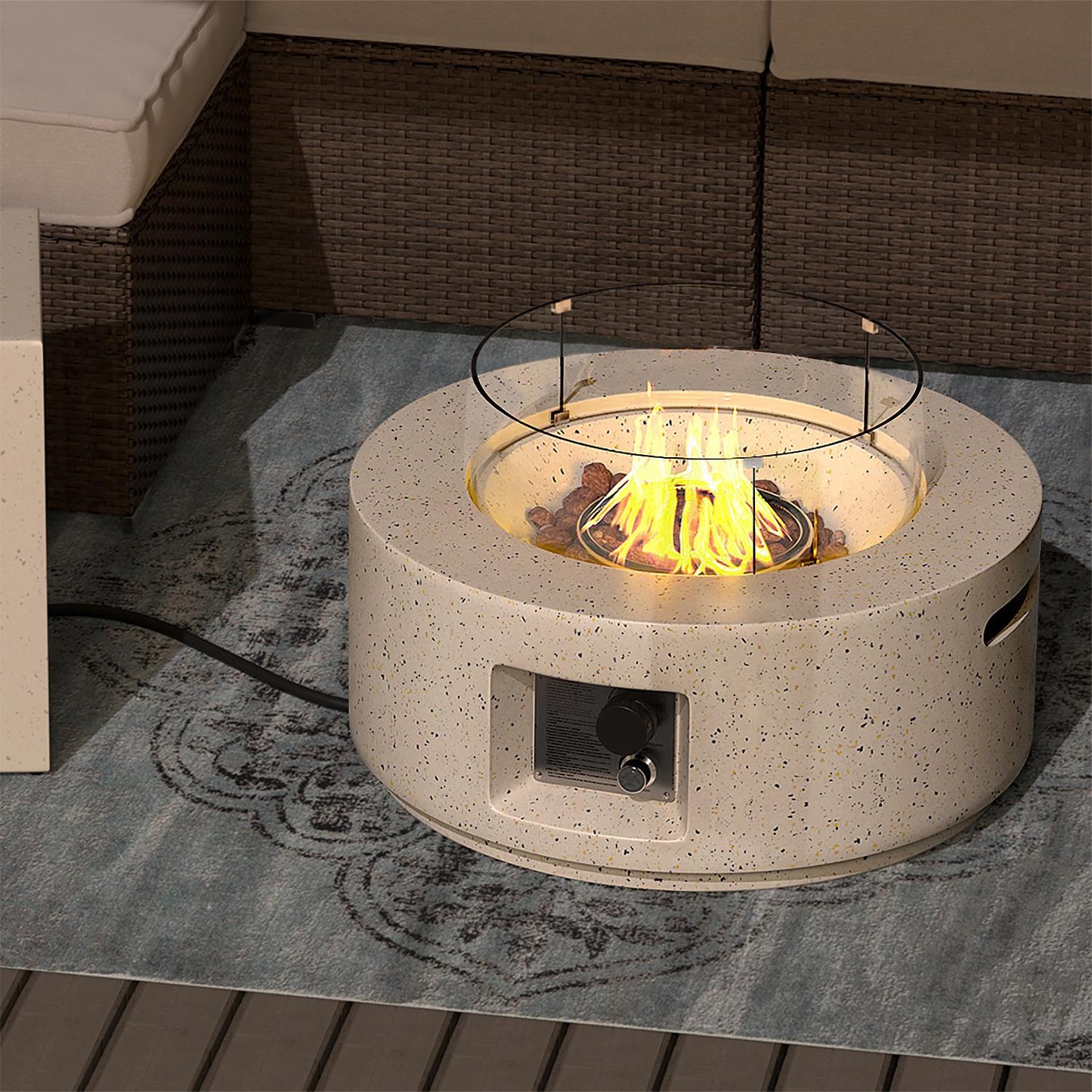 28" Outdoor Fire Pit Set with Rain Cover & Wind Guard – Terrazzo Colorful Metal Patio Heater for Garden, Deck & Backyard | Includes Lighter | Durable Metal Construction