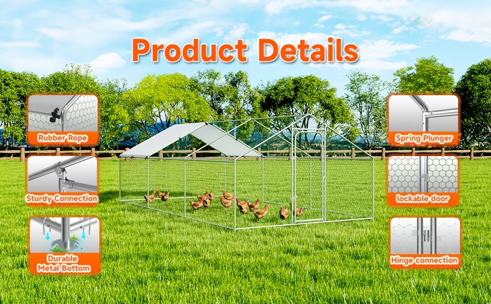 Dog Kennel Outdoor Large Metal Walk-in Chicken Run Pen Poultry Cage with Anti-UV Cover Movable Rack or Dolly 2 Sizes for Farm Backyard Chickens Dogs Rabbits
