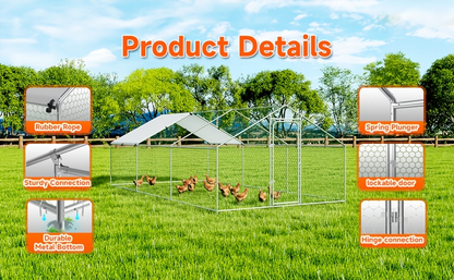 Dog Kennel Outdoor Large Metal Walk-in Chicken Run Pen Poultry Cage with Anti-UV Cover Movable Rack or Dolly 2 Sizes for Farm Backyard Chickens Dogs Rabbits