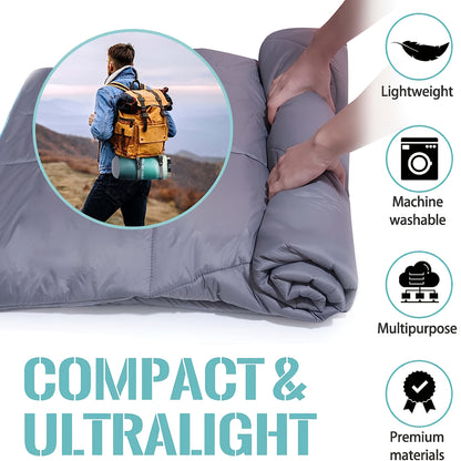Camping Blanket Puffy Outdoor Down Alternative Windproof Warm 55x79 Inch Lightweight Printed Quilt for Beach Picnic Hammock Travel Cold Weather