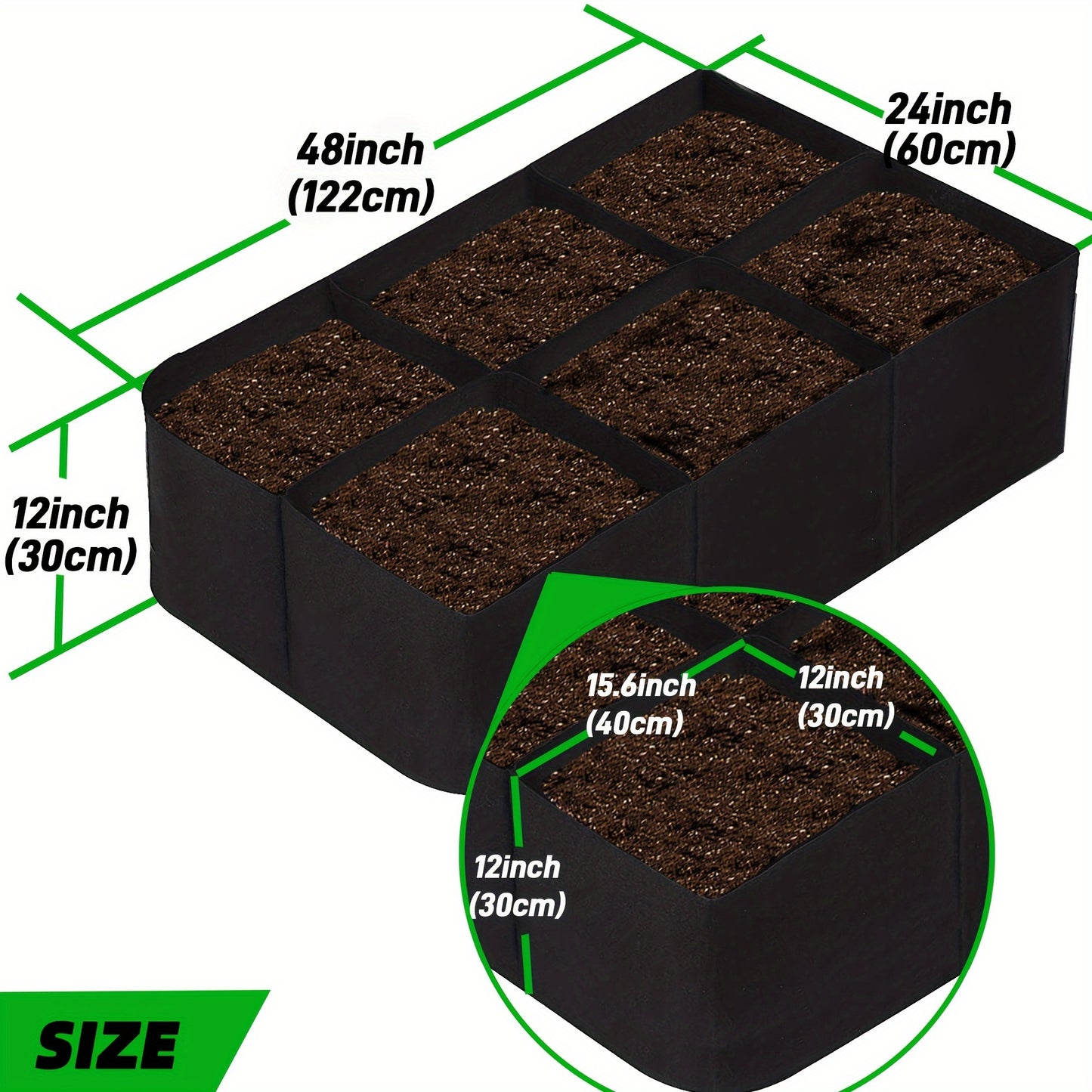 Raised Bed Grow Bag 128 Gallon 6 Grids 48x24x12 Inch | Breathable Fabric Planter for Vegetables Potatoes Flowers | Rectangle Garden Bed Indoor Outdoor