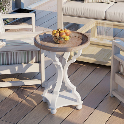 Side Table with Tray Top – Rustic Farmhouse Accent End Table, Distressed Wood Finish, Lightweight & Sturdy, Square or Round for Patio Living Room Bedroom Outdoor Indoor