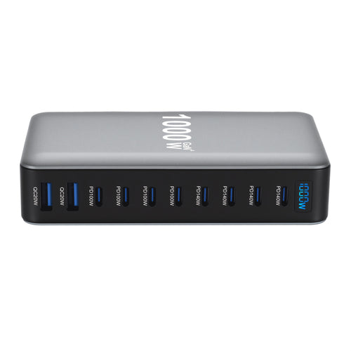 GaN Charging Station 1000W GaN3 10-Port USB-C Fast Charger for Laptops Tablets Smartphones 110-240V Universal Travel Power Hub Multi-Device Desktop