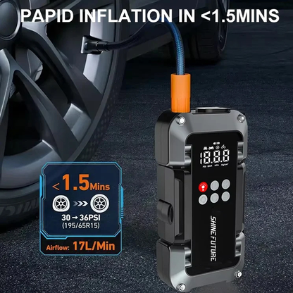 Portable Jump Starter Kit 4000A Peak 6-in-1 Battery Booster with Tire Inflator Power Bank Lithium Battery for 12V Car Truck SUV Emergency Roadside Kit