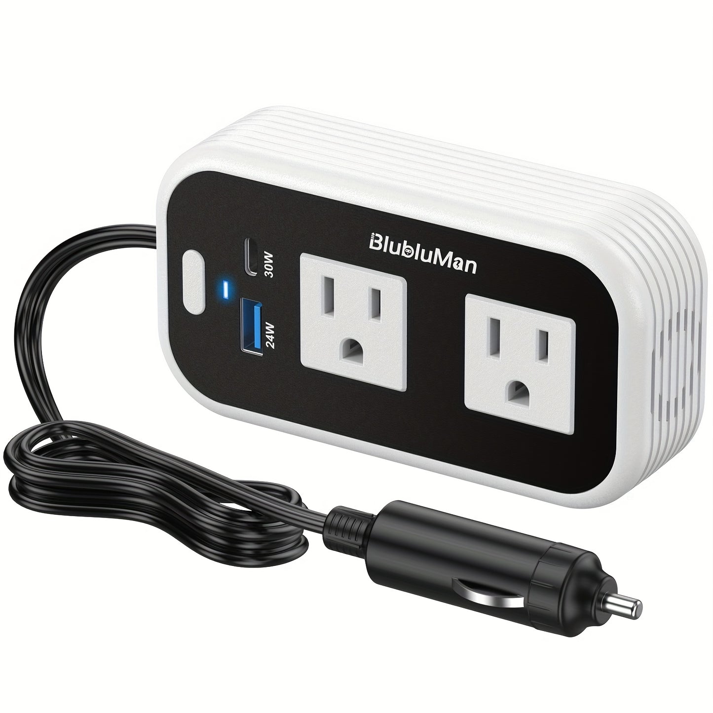 Car Plug Inverter 200W DC 12V to AC 110V with 30W PD Fast Charging QC3.0 24W USB-C Outlet Adapter for Laptop Computer Phone Tablet Vehicle Travel Road Trip