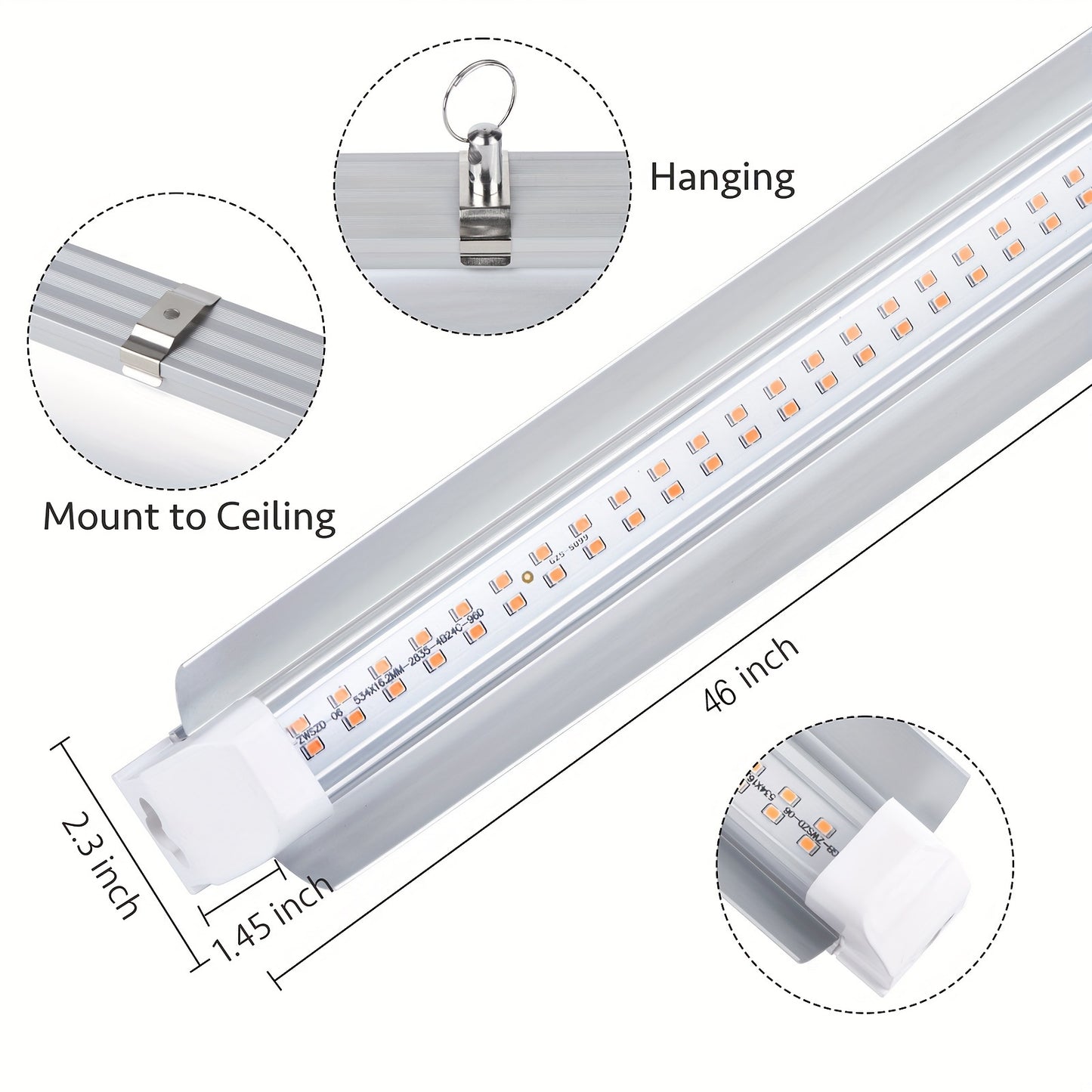 T8 Grow Light Strips 4ft 6-Pack Full Spectrum 270W | Pink White Spectrum LED 1620W Equivalent | Indoor Plants Greenhouse Seedling Veg Bloom Shelf
