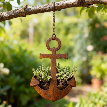 Metal Wall Hanging Planter - Rustic Anchor Plant Holder Nautical Garden Decor Iron Pot 2pcs