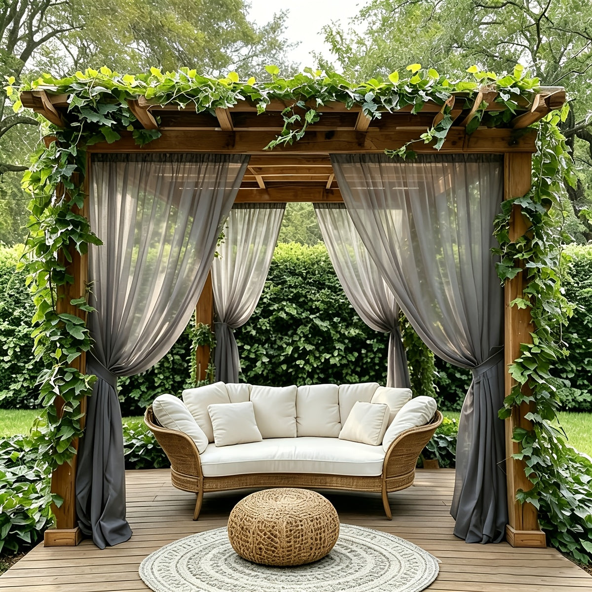 Sheer Curtains Outdoor Voile Drapes 6 Pack – Semi-Transparent Light Filtering Grommet Top Panels for Porch Patio Pergola Balcony Pool Privacy