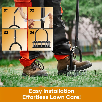 Self-Cleaning Lawn Aerator with 14 Iron Spikes - Spring-Loaded Auto-Clean Mechanism for Leaves & Dirt, Manual Soil Loosening Tool for Patio, Yard & Garden Aeration