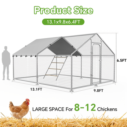 Dog Kennel Outdoor Large Metal Walk-in Chicken Run Pen Poultry Cage with Anti-UV Cover Movable Rack or Dolly 2 Sizes for Farm Backyard Chickens Dogs Rabbits