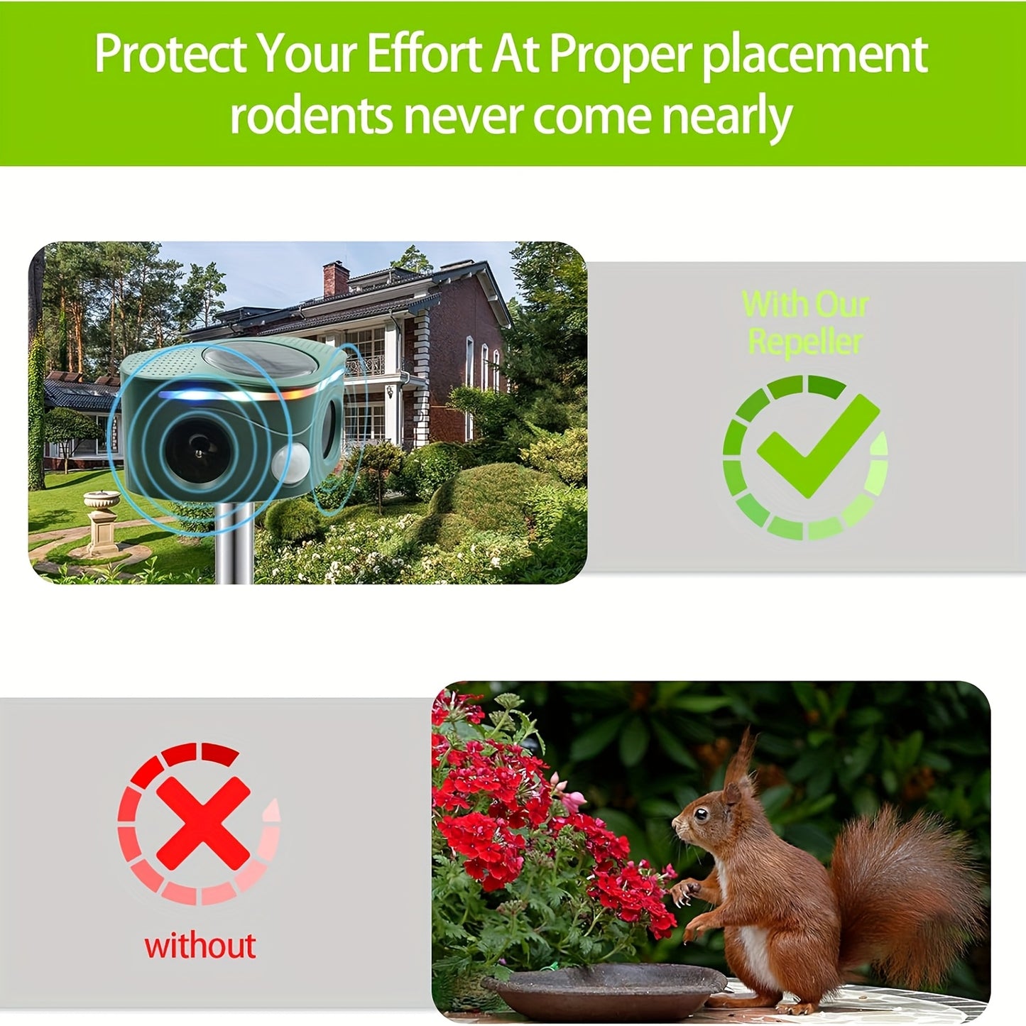 Ultrasonic Animal Repeller | Solar Motion Sensor Deer Cat Dog Garden