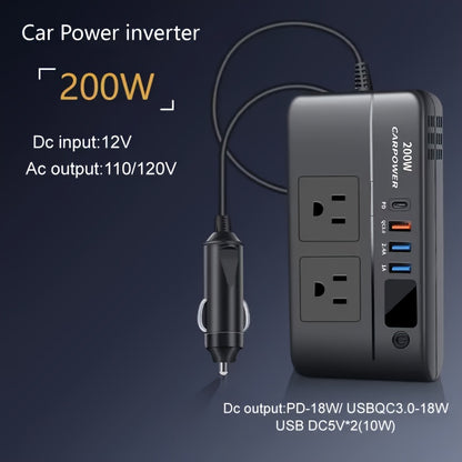 200W Car Power Inverter DC 12V to AC 110V with USB-C PD 20W & QC3.0 Fast Charging