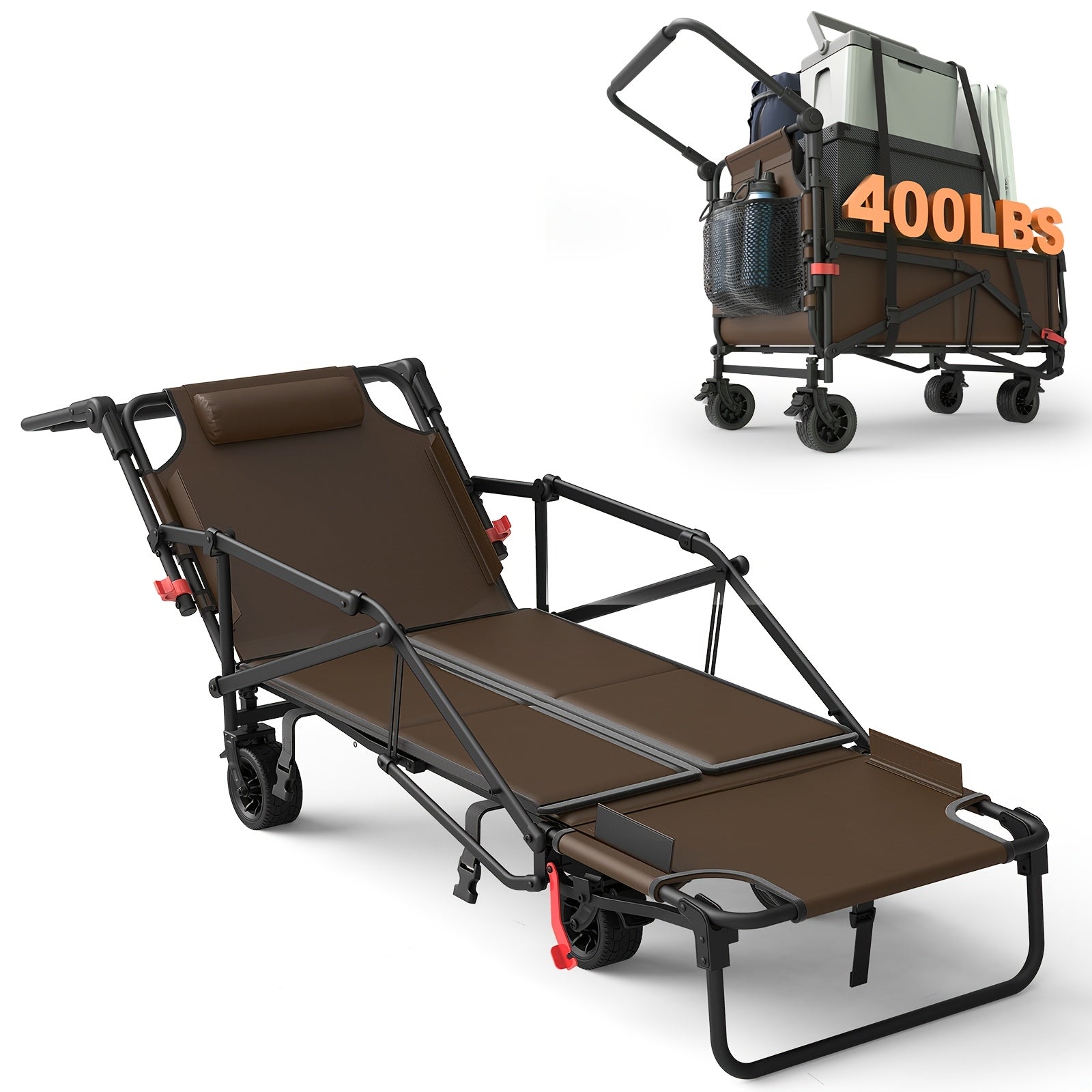 Folding Wagon 2-in-1 Convertible Beach Chair 650LBS | All-Terrain Utility Cart Camping Beach Garden Shopping
